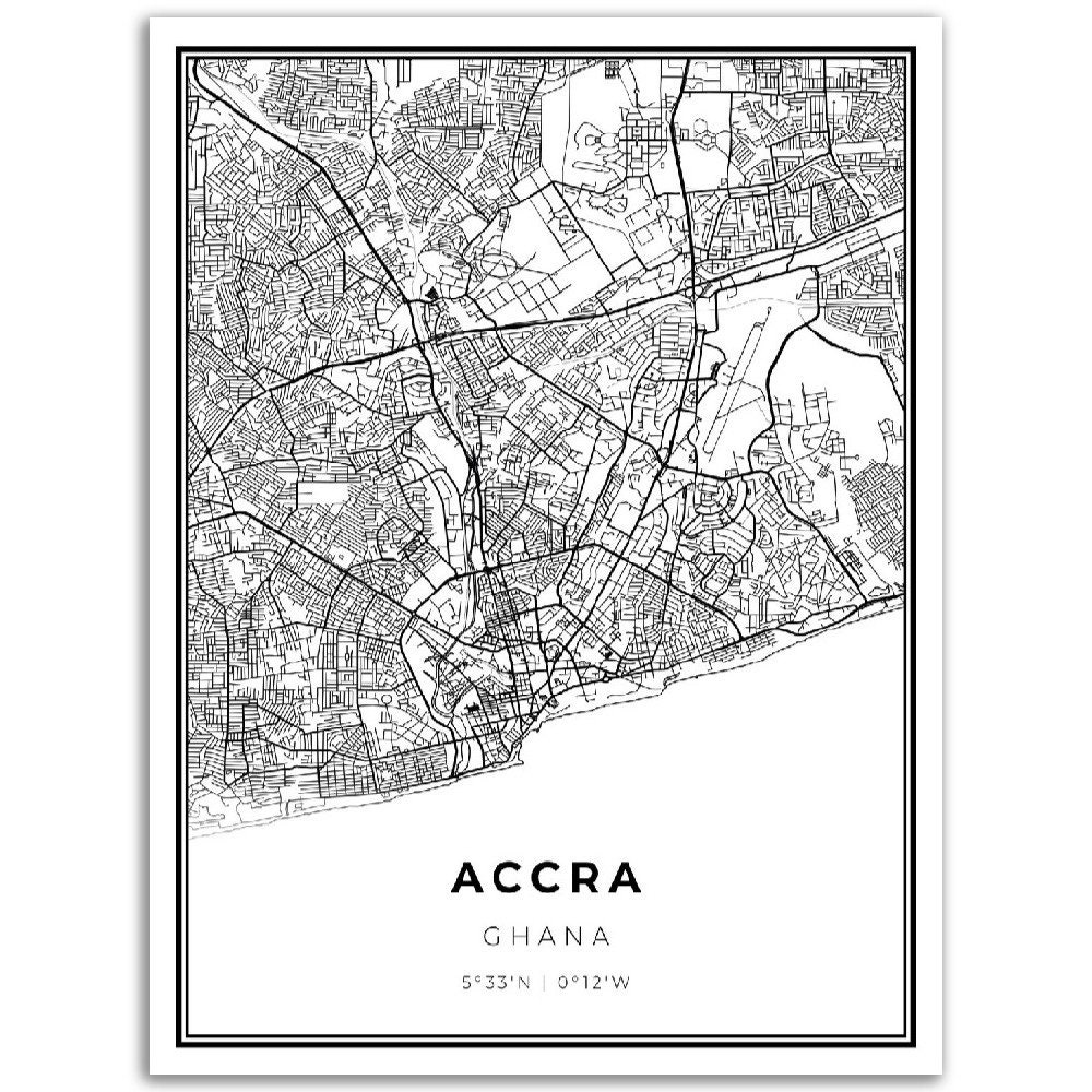 Accra Ghana Map Art Print: Cityscape Wall Art - Etsy UK