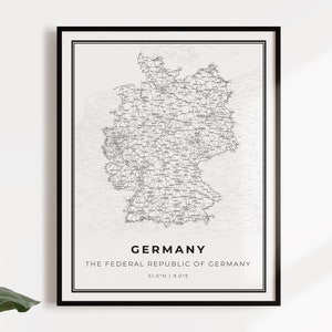 Duitsland kaart poster print, land straat wegenkaart kunst aan de muur, land decor, land prints, C14-44