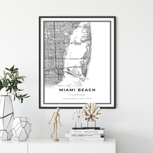 Miami Beach Map Print, Florida FL USA Map Art Poster, City Street Road Map Wall Decor, minimalistische kunst, cadeau-ideeën voor moeder, NM231