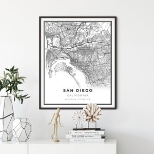 San Diego Map Print, California CA USA Map Art Poster, City Street Road Map Wall Decor,dining room wall art, gift girl, NM92