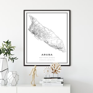 Aruba kaart print, Nederland kaart kunst poster, stadskaart kunst aan de muur, verjaardagscadeaus voor, cadeau oma, NM773