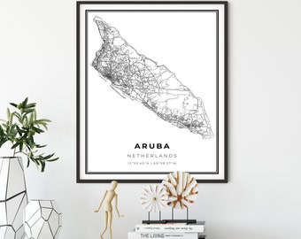 Aruba Map Print, Netherlands Map Art Poster, City map wall art, birthday gifts for, gift grandma, NM773