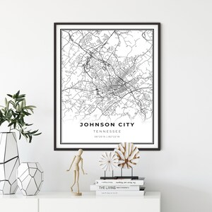Johnson City Map Print, Tennessee TN USA Map Art Poster, City Street Road Map Wall Decor, kantoormuurafdrukken, cadeau voor een vrouw, NM294