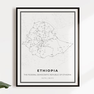 Kaartposter van Ethiopië, landwegenkaart kunst aan de muur, landgeschenken, landposter, C14-39