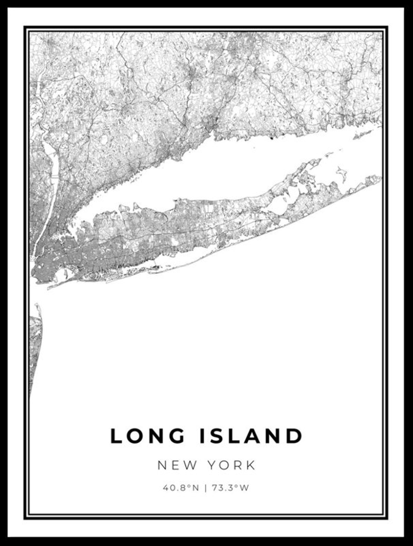 Long Island Map Print, New York Road Map Print, Queens NY USA United ...