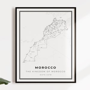 Morocco map poster print, country street road map wall art, country map, country map print, C14-84