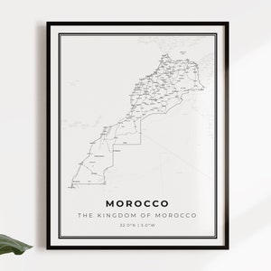 Marokko kaart posterafdruk, landwegenkaart kunst aan de muur, landkaart, landkaart afdrukken, C14-84