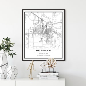 Bozeman kaart afdrukken, Montana MT USA kaart Art Poster, Gallatin County, City Street Road Map Wall Decor, Office kunst, cadeau aan vriend, NM381