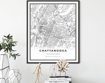 Chattanooga Map Print, Tennessee TN USA Map Art Poster, City Street Road Map Wall Decor,map wall art print, gift for a couple, NM42