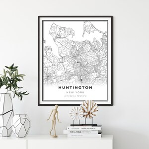 Huntington-kaartafdruk, New York NY VS kaart kunstposter, City Street wegenkaart muur decor, Svandinavische posterkunst, cadeaucoördinaten, NM16