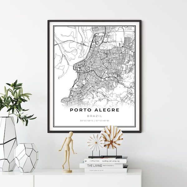 Porto Alegre Map Print, Brazil Map Art Poster, Rio Grande do Sul, City street road map wall art, livingroom decor, NM918