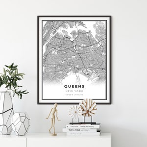 Queens Map Print, New York City NYC NY USA Map Art Poster, City Street Road Map Wall Decor, slaapkamer kunst aan de muur, cadeau voor een nieuw huis, NM312