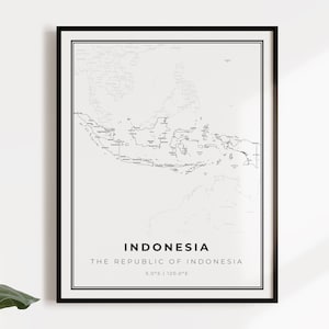 Indonesië kaart poster print, land straat wegenkaart kunst aan de muur, landkaart, landkaart afdrukken, C14-56