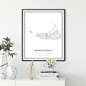 Nantucket Map Print, Massachusetts MA USA Map Art Poster, Cape Cod City Road Street Map Wall Decor,travel poster, gift for kitchen, NM335