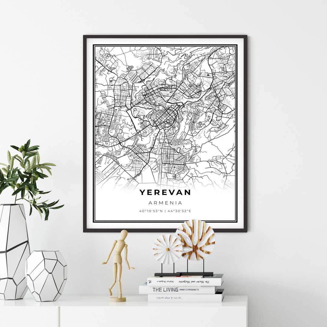 Yerevan Map Print, Armenia Map Art Poster, Erevan, City Street Road Map Wall Art, Bedroom Wall ...