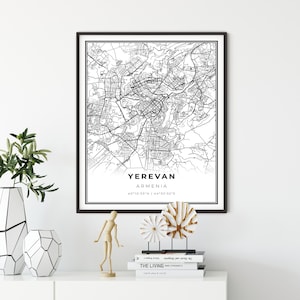 Jerevan kaart afdrukken, Armenië kaart Art Poster, Erevan, stad straat wegenkaart kunst aan de muur, slaapkamer wand decor, NM932