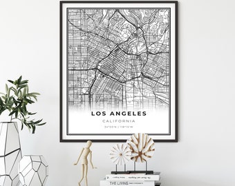 Downtown Los Angeles Map Print, California CA USA Map Art Poster, City Street Road Map Wall Decor,Office art, gift colleague, NM273