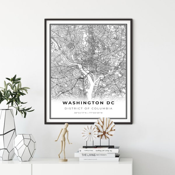 Stampa mappa Washington DC, poster artistico mappa Distretto di Columbia USA, decorazione murale mappa stradale della città, poster scandinavo, designer di interni, NM332