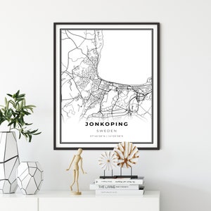 Jonkoping Map Print, Zweden Map Art Poster, City street road map kunst aan de muur, portiek print, cadeau voor man, NM626