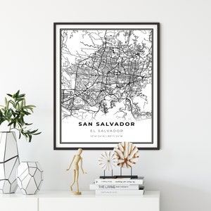 San Salvador Map Print, El Salvador Map Art Poster, City street road map wall art, city map art, gift to friend, NM678