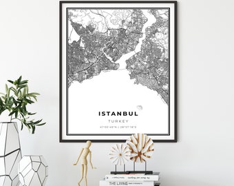 Istanbul kaart afdrukken, Turkije kaart Art Poster, Marmara, stad kaart kunst aan de muur, kantoor poster, cadeau voor hem, NM583