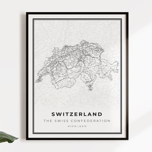 Zwitserland kaart poster print, land straat wegenkaart kunst aan de muur, land geschenken, land poster, C14-123