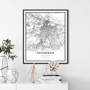 Savannah kaart print, Georgia GA USA kaart art poster, Chatham County, City Street wegenkaart muur decor, stadsplattegronden, cadeau aan echtgenoot, NM380