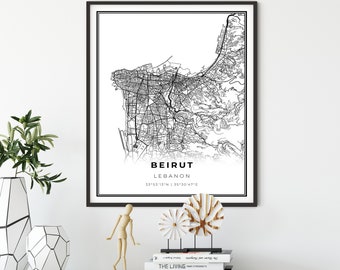 Beirut Map Print, Lebanon Map Art Poster, City map wall art, office wall art, gift for a grandma, NM895