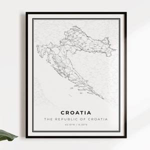 Kaart posterafdruk Kroatië, landwegenkaart kunst aan de muur, landkaart, landkaart afdrukken, C14-28