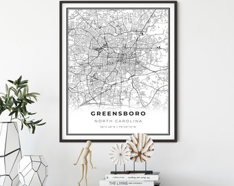 Street Map Print,Modern Home Decor Greensboro Gifts Street Wall Art North Carolina Gifts Greensboro North Carolina Greensboro Map Print