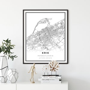 Erie Map Print, Pennsylvania PA USA Map Art Poster, Lake Erie City Street Road Map Wall Decor,modern prints poster, gift for fiance, NM325