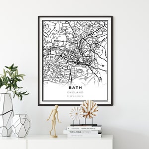 Bath Map Print, Engeland UK Map Art Poster, Somerset, City street road map kunst aan de muur, slaapkamer kunst aan de muur, cadeau vader, NM828