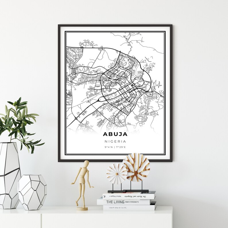 office gift for boss Abuja Map Print Nigeria Map Art Poster gift for sister NM588 City street road map wall art