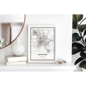 Medford Map Print, Oregon OR USA Map Art Poster, City Street Road Map Wall Decor,minimal Art ...