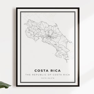 Costa Rica kaart poster print, land straat wegenkaart kunst aan de muur, landkaart print, landkaart, C14-27