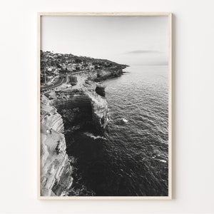 San Diego Ocean print, zwart-witte muurkunst, surfposter, California Beach decor, San Diego Photography, USA Art, C19-11