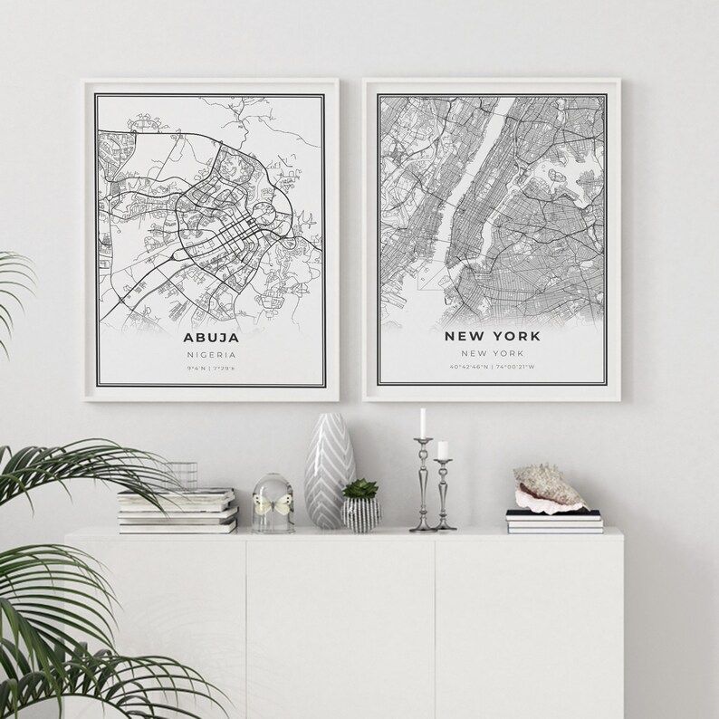 office gift for boss Abuja Map Print Nigeria Map Art Poster gift for sister NM588 City street road map wall art