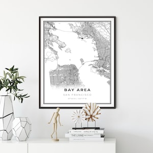 Bay Area kaart afdrukken, San Francisco Bay Area routekaart afdrukken, Californië CA USA kaart Art PWall decor, verjaardagscadeau, cadeau man, NM352