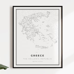 Greece map poster print, country street road map wall art, country gifts, country poster, C14-46