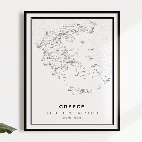 Greece map poster print, country street road map wall art, country gifts, country poster, C14-46