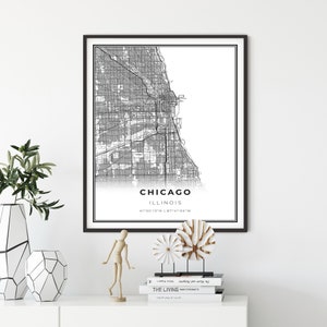 Chicago kaart print, Illinois IL USA kaart art poster, City Street wegenkaart muur decor, kunst aan de muur ingang, cadeau voor dochter, NM319