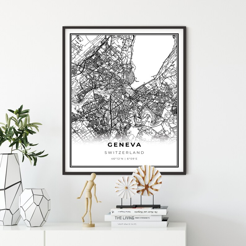 Geneva Map Print Switzerland Geneva Swiss Map Art Poster Etsy