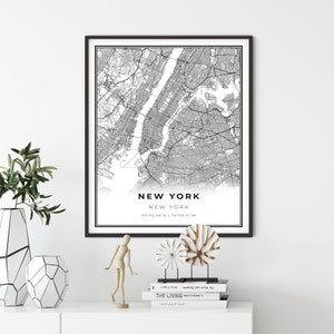 New York Map Print, New York City NYC NY USA Map Art Poster, City Street Road Map Wall Decor, minimalistische poster, cadeau voor vader, NM326
