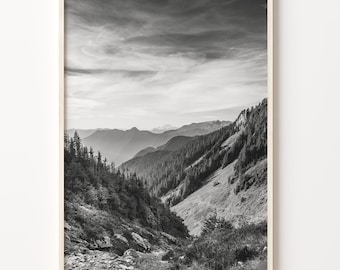 Washington State Landscape Print: Black and White Mountain Wall Art