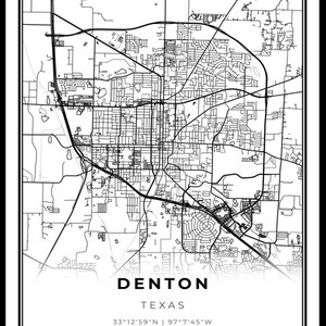Denton Map Print, Texas TX USA Map Art Poster, City Road Street Map Wall Decor,office Room Decor ...