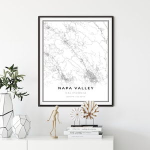 Napa Valley Map Print, California CA USA Map Art Poster, Bay Area, City Road Map Wall Decor, kantoor cadeau collega, cadeau vriendje, NM391