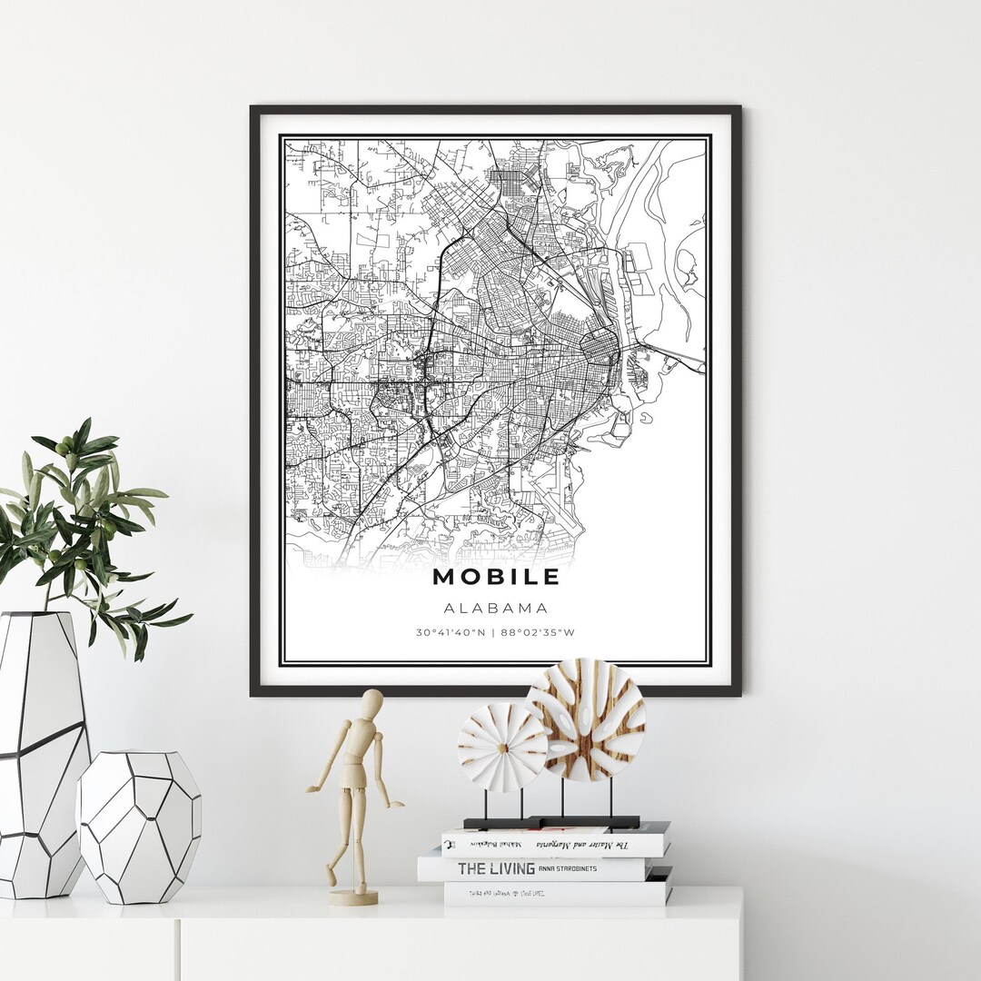 Mobile Map Print, Alabama AL USA Map Art Poster, City Street Road Map ...