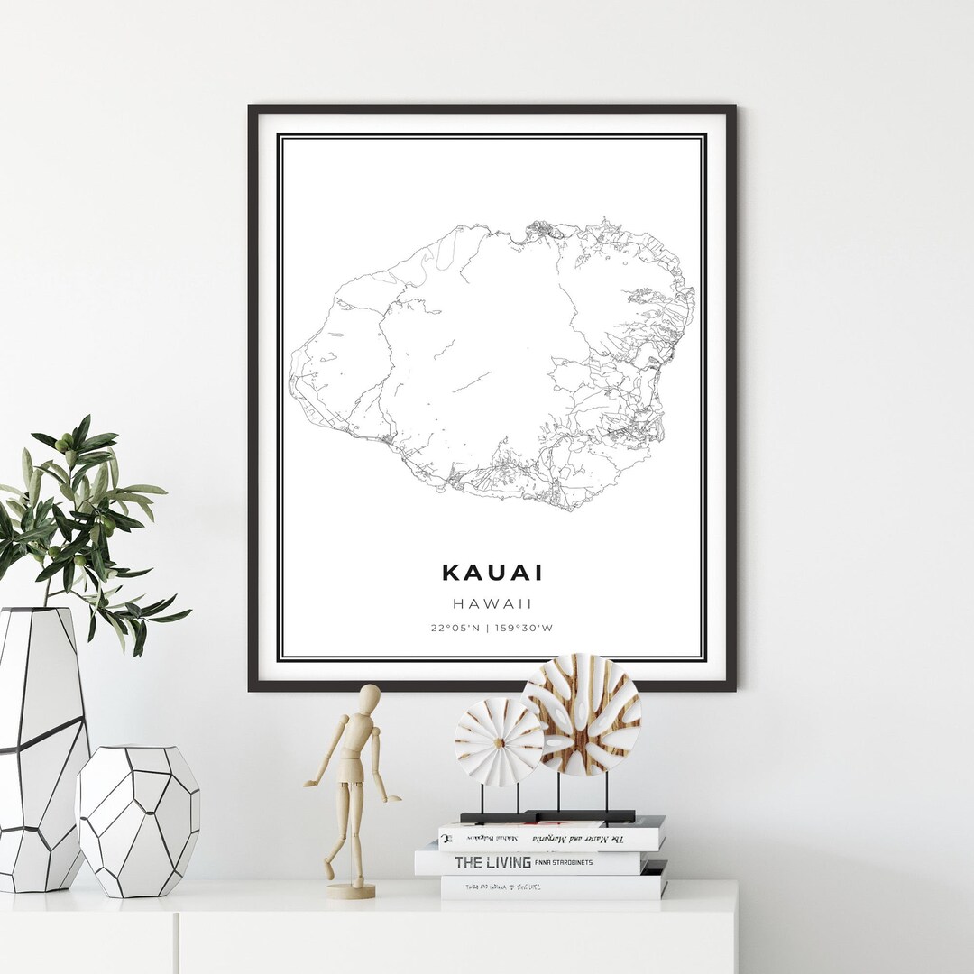 Kauai Map Print, Hawaii HI USA Map Art Poster, Kaua ªi Hawaiian City ...