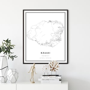 Kauai Map Print, Hawaii HI USA Map Art Poster, Kaua ªi Hawaiian City Street Road Map Wall Decor,office inspiration, gift coworker, NM396