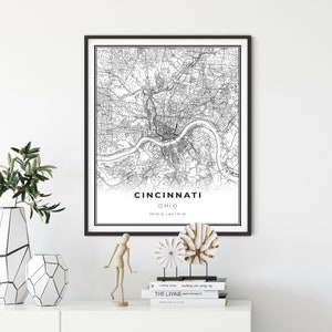 Cincinnati kaart print, Ohio OH USA kaart art poster, City Street wegenkaart muur decor, slaapkamer wand decor, cadeau voor een marinier, NM311